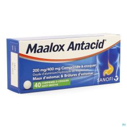Maalox Antacid 200mg /400mg 40 Comprimés à Croquer