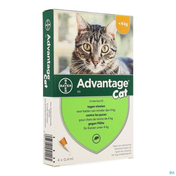 Advantage 40 Chat 4 kg et moins 4 pipettes de 0,4 ml