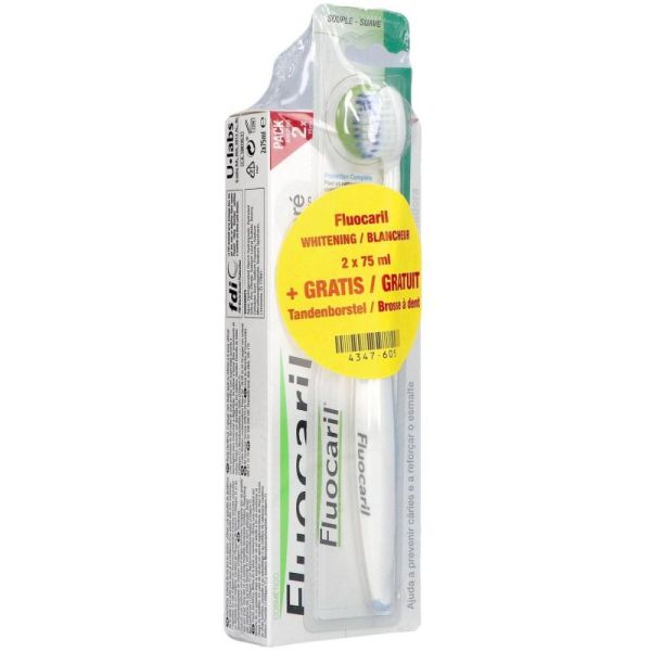 Dentifrice Bi-Fluoré 145 Blancheur 2 x 75 ml + Brosse à Dents Gratuite