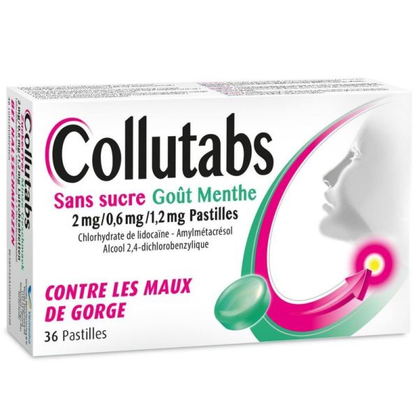 Collutabs Sans Sucre Menthe 2mg/0,6mg/1,5mg 36 Pastilles