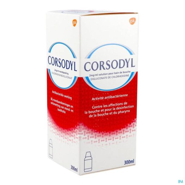 Corsodyl 2mg/ml Solution pour Bain de Bouche 300 ml