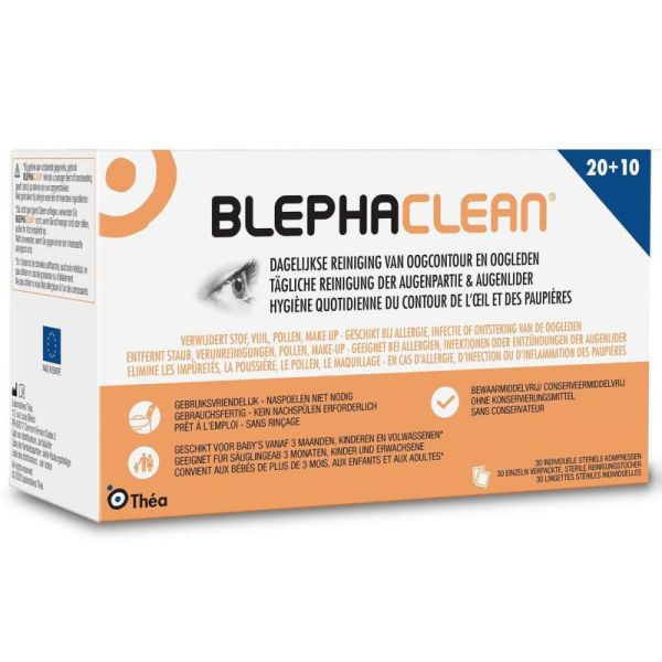 Blephaclean 30 Compresses Stériles Imprégnées Pour Les Yeux