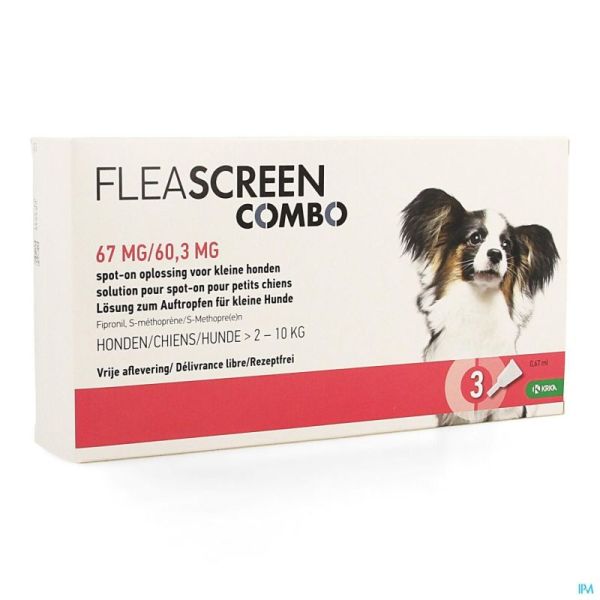 Fleascreen Combo 67mg/60,3mg Spot On Chien 2 - 10 kg 3 Pipettes