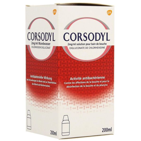 Corsodyl 2mg/ml Solution pour Bain de Bouche 200 ml