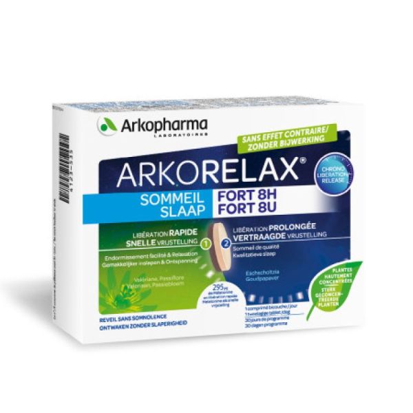 Arkorelax Sommeil Fort 8H 30 comprimés + Arkorelax Sommeil Flash spray 20ml gratuit