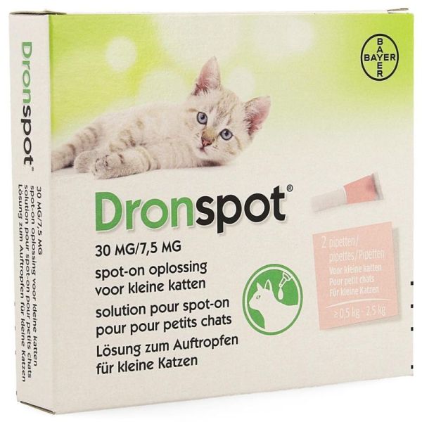 Dronspot 30 mg/7,5 mg Solution pour Spot-On pour Petits Chats (0,5 à 2,5 kg) 2 Pipettes