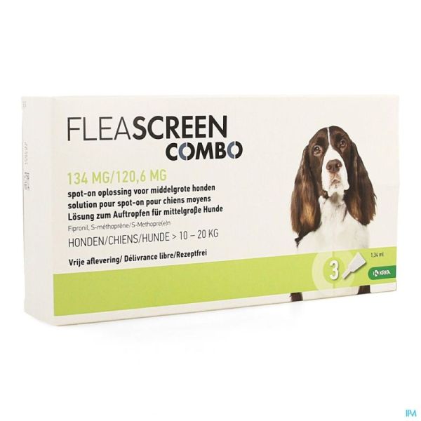 Fleascreen Combo 134mg/120,6mg Spot On Chien 10 - 20 kg 3 Pipettes